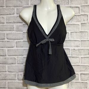 4/$20 Black bathing Tank Top with Striped Accents, wired bra (no cups), size 6